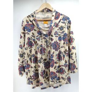 Ruby‎ Rd. Plus Size Floral Print Top 2X Beige Blue